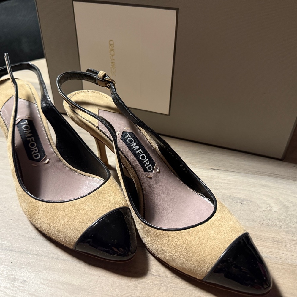 Tom Ford Black and Tan Slingback Heels